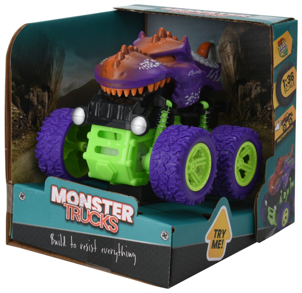 Monstertruck med dino L. 11 cm - assorterede farver