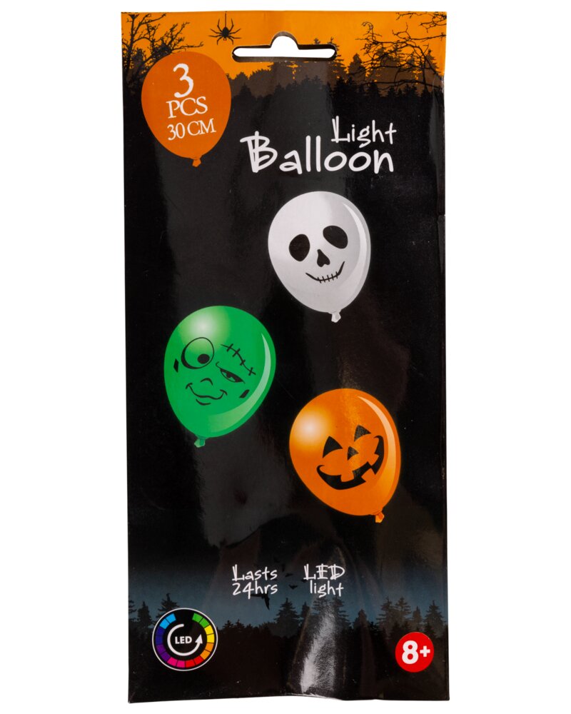 Halloween balloner med LED - 3 pak