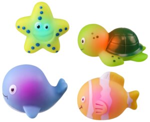 Badleksak havsdjur med ljus 4-pack