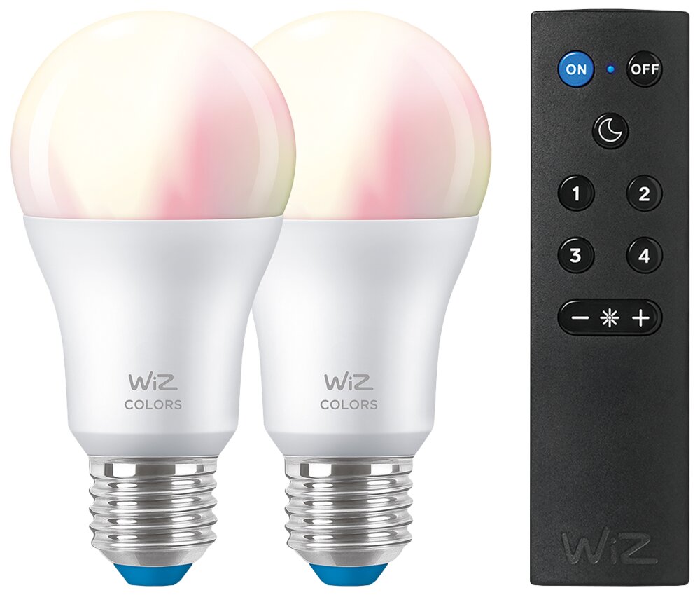 WiZ LED-pære 8W E27 2-pak A60 + WiZmote