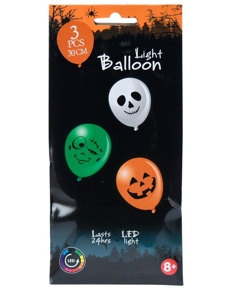 Halloween balloner med LED - 3 pak